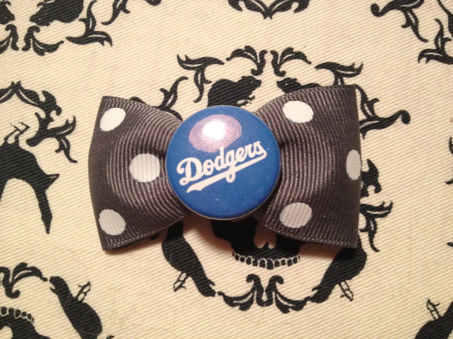 Los Angeles Dodgers logo gray polka dot hair bow