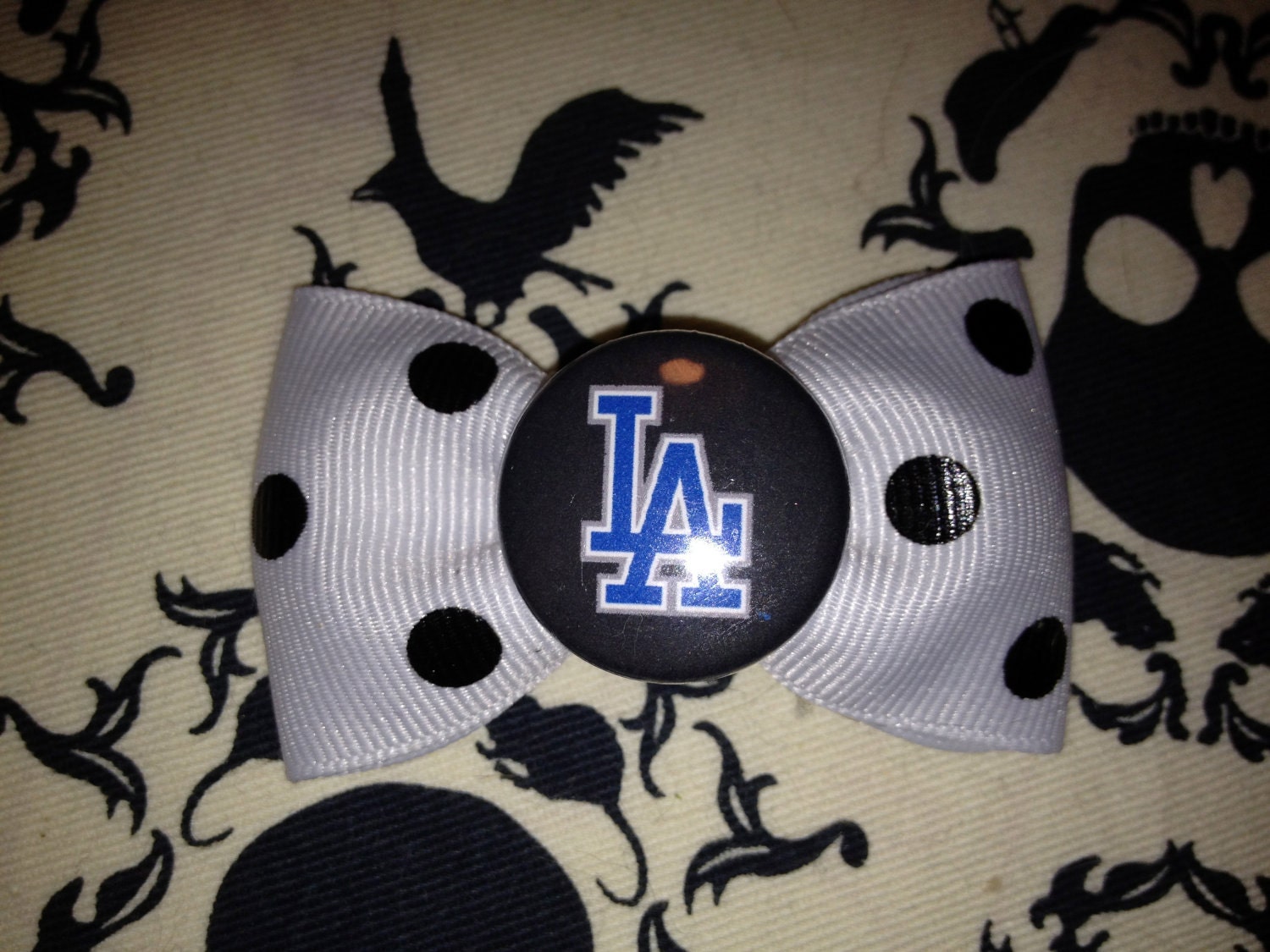 Los Angeles Dodgers logo white polka dot hair bow