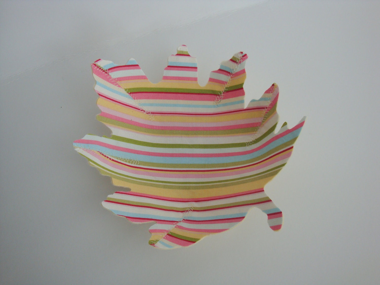Oak leaf fabric bowl in Spring Stripes SMALL SIZE--Reversible by evLien Designs