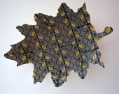 Oak leaf fabric bowl in modern black leaves--storage, basket, container, knick knack holder, jewelry holder- reversible