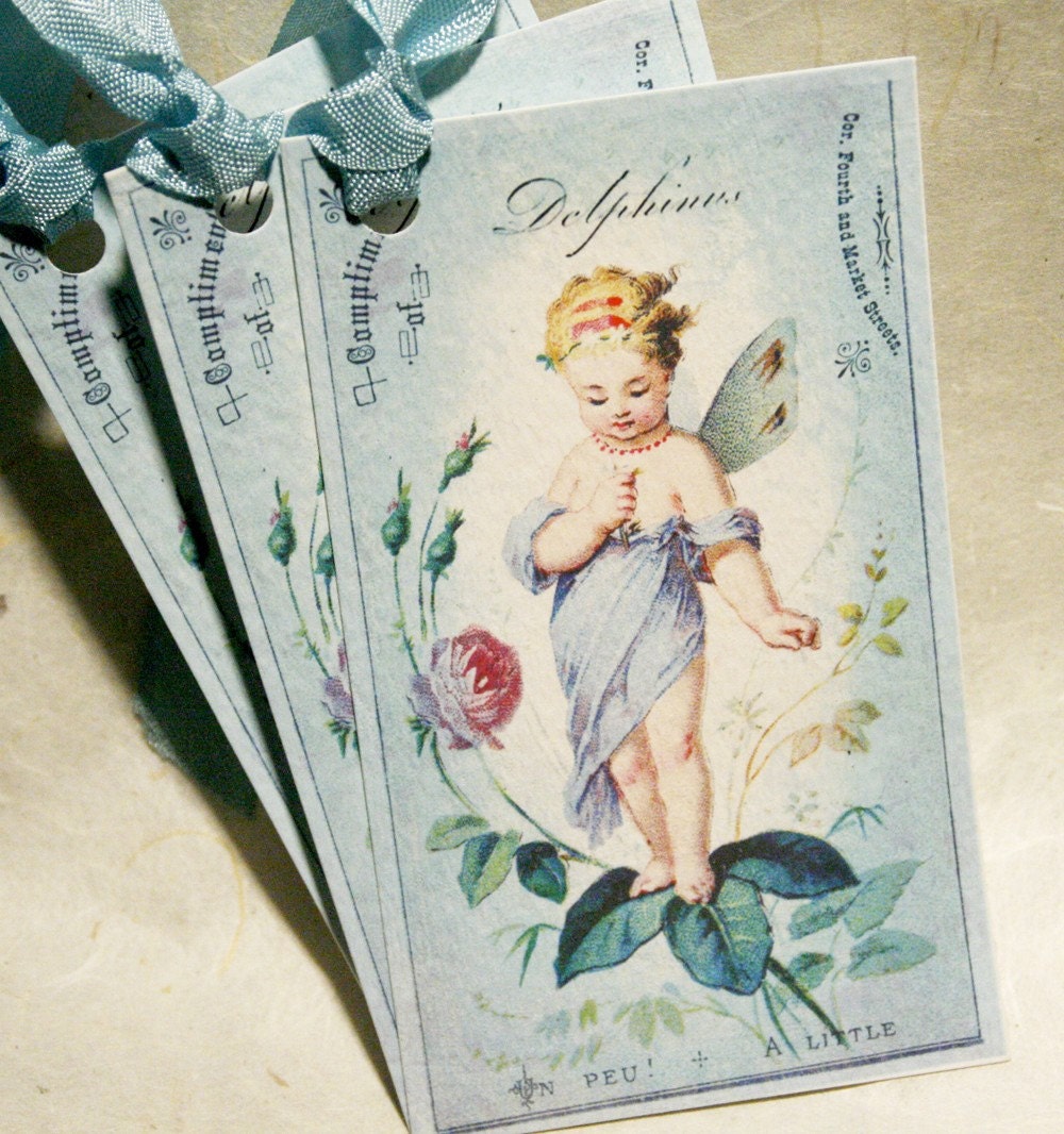 Antique Fairy Vintage Print- Set of 3 Gift Tags Printed on Watercolor Paper