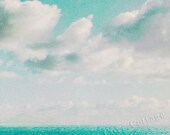 Seaside Clouds Fine Photography Vintage Style Beach Coastal Aqua Decor 8x8