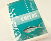 Greeting Card Collage Seaside Turquoise Fish on Deckle edge Fabriano Italian Stationery
