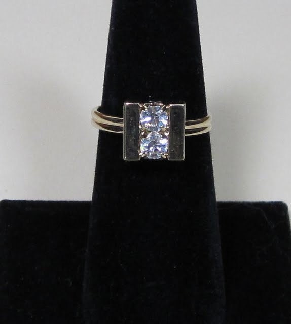 Vintage SARAH COVENTRY Gold Tone "DEBUT" Ring with Two Crystal Rhinestones and Adjustable Band
