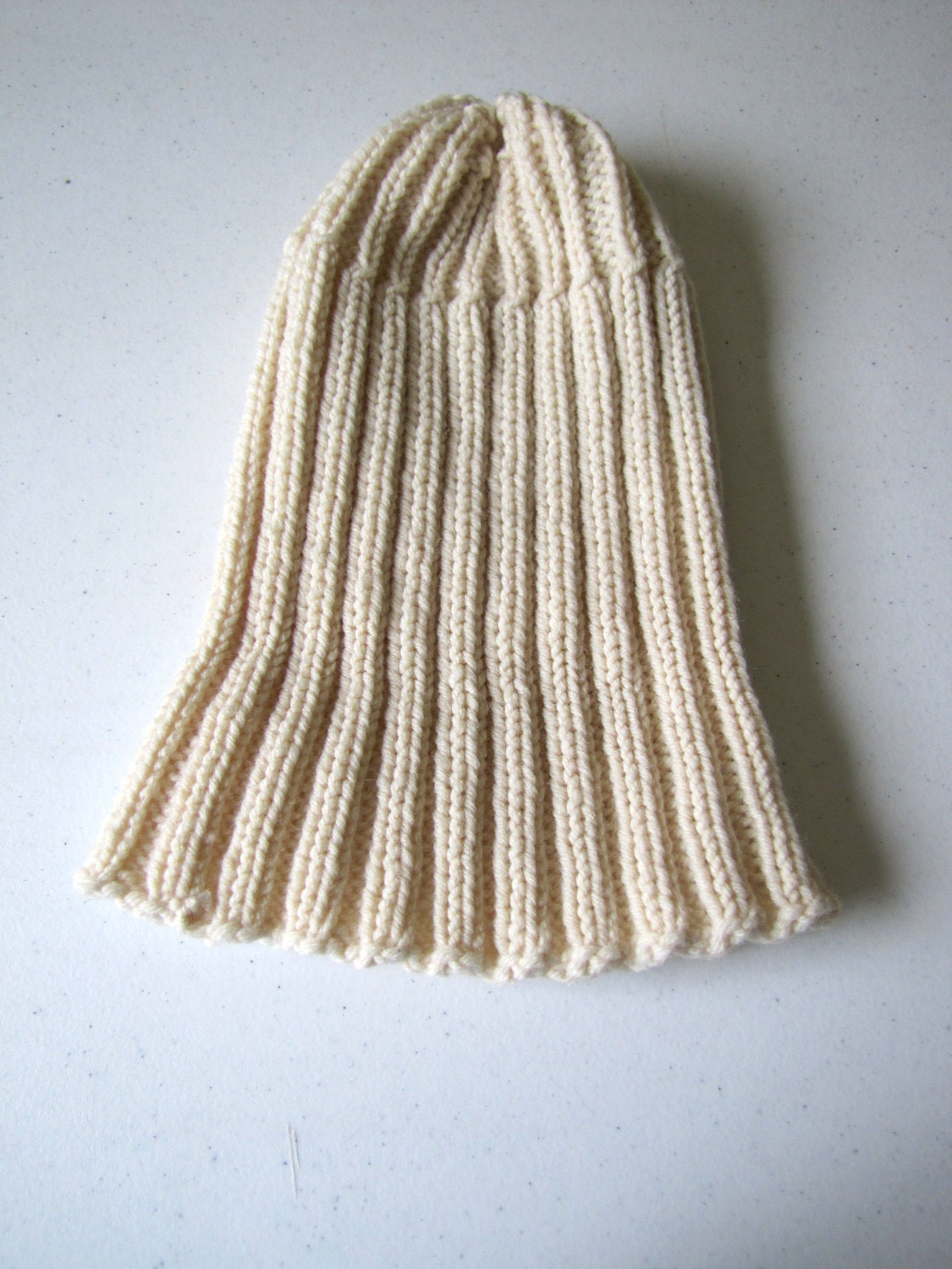 Cream Striped Knit Hat