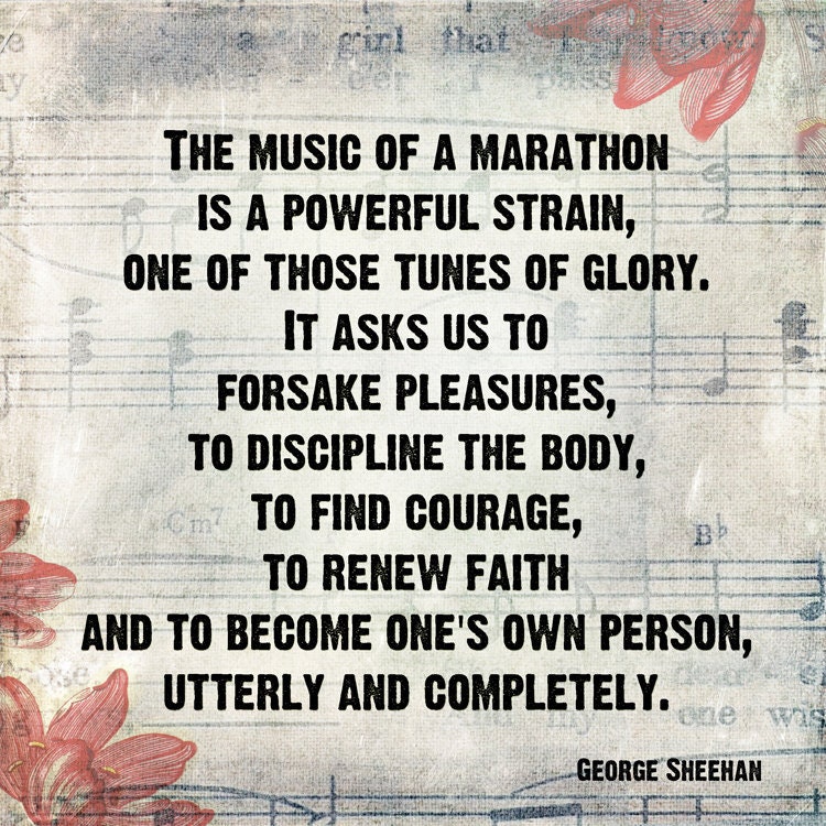 Marathon Music  - INSPIRATIONAL 8x8 Art Print - run marathon race runner digital wall decor green music black and red sheet music