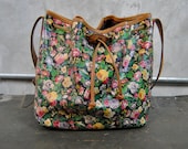 vintage purse, KENZO PARIS floral printed leather bucket bag, cross body