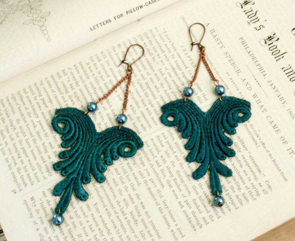 lace earrings -CATHERINE- teal green