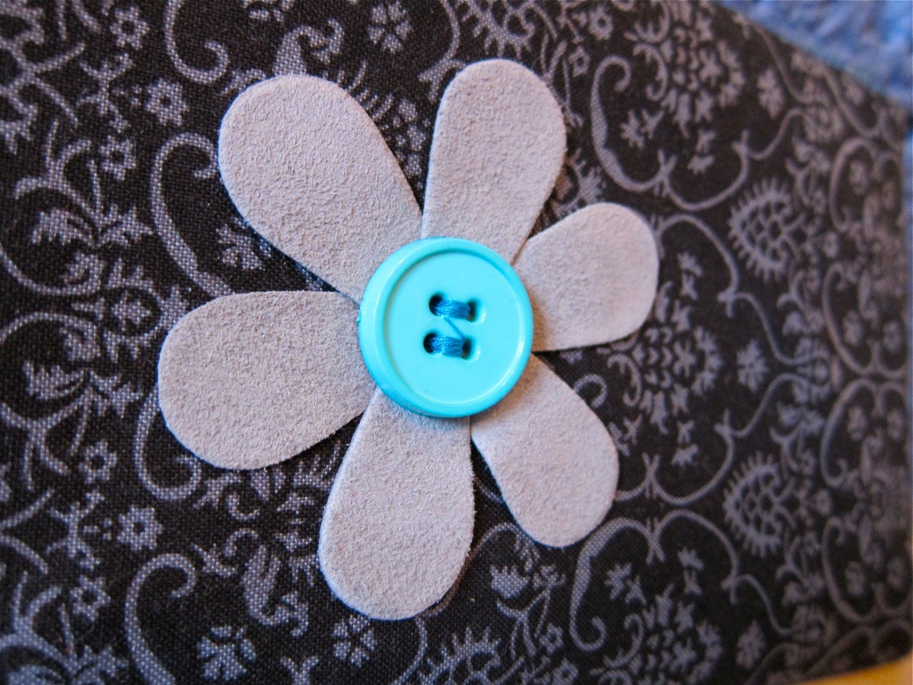 Reserved for MDR - Hard Drive Case or Cosmetic Bag, Black Licorice with Faux Suede Flower
