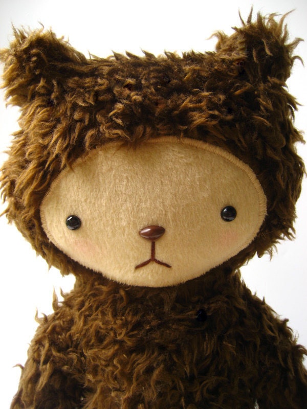 Teddy Bear Plushie Kawaii Style in Chocolate Brown Shag Fur Large RAFE