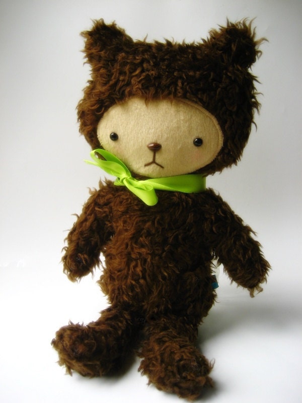 Teddy Bear Plushie Kawaii Style in Chocolate Brown Shag Fur Large RAFE