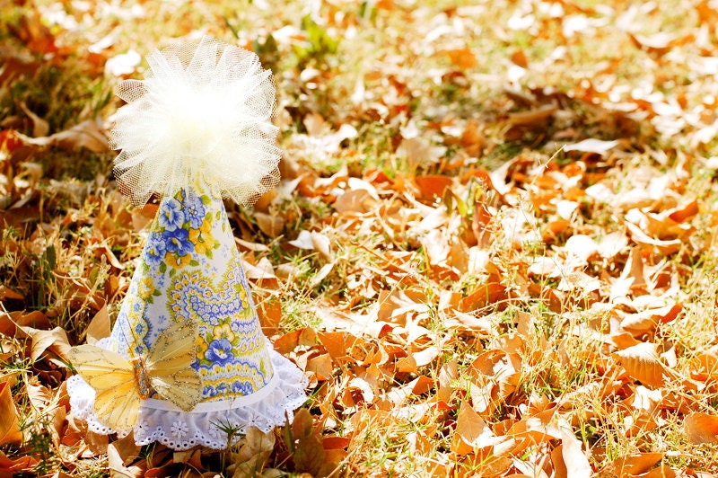 French Country Yellow and Blue Floral Fabric Party Hat Il_570xn