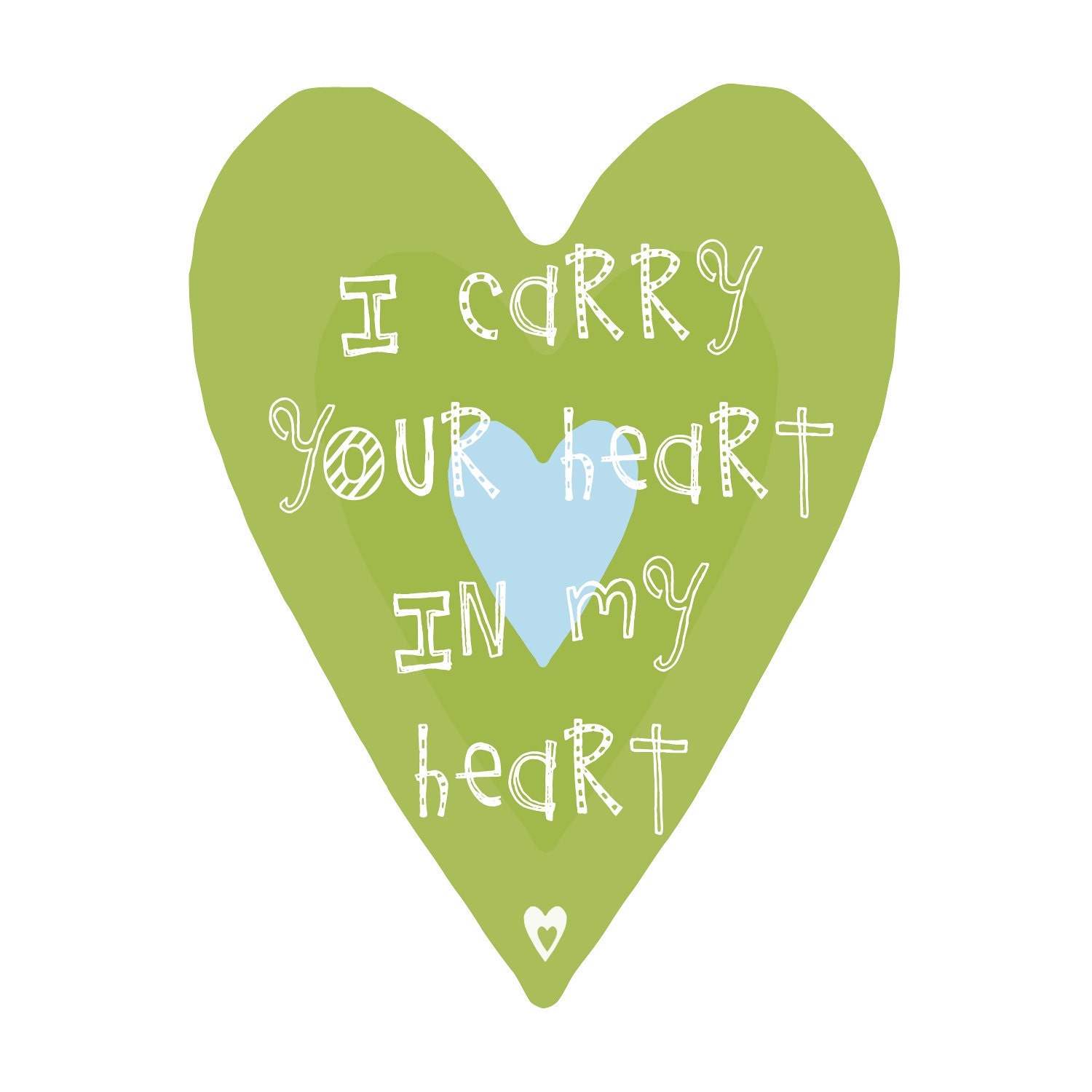 Lime green and Blue Heart Custom Colors - I carry your heart in my heart- Art Print 16x20 in - YassisPlace