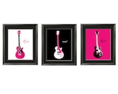 Guitar Art for girl or a teen in hot pink, black and white 3 pc set 8X10 by Yassisplace.etsy.com