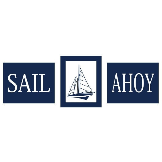Sail and Ahoy Nautical Wall Art for Kids  in Navy and White - 3 pc Set 8x10 by YassisPlace