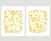 Yellow and Grey You Are My Sunshine Print Set Kids Wall Art 8x10- Flowers and birds matches MIGI Sweet Sunshine Nursery Bedding