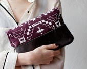 Tribal Pattern Printed  Leather Pouch Plum  No. ZP-101