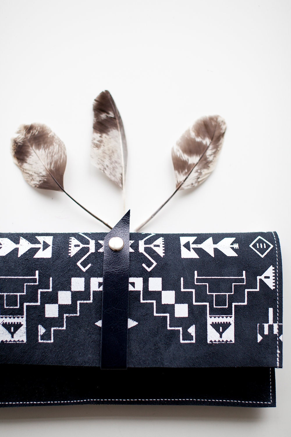 Tribal Pattern Leather Suede Navy Blue with White No. LP-101