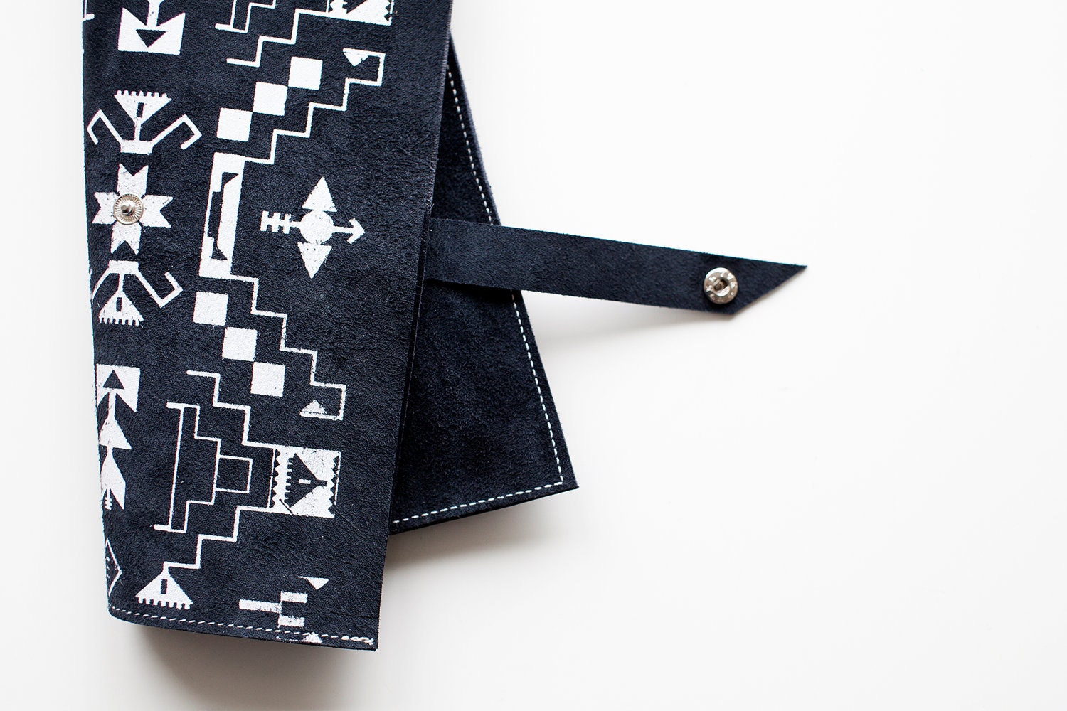Tribal Pattern Leather Suede Navy Blue with White No. LP-101