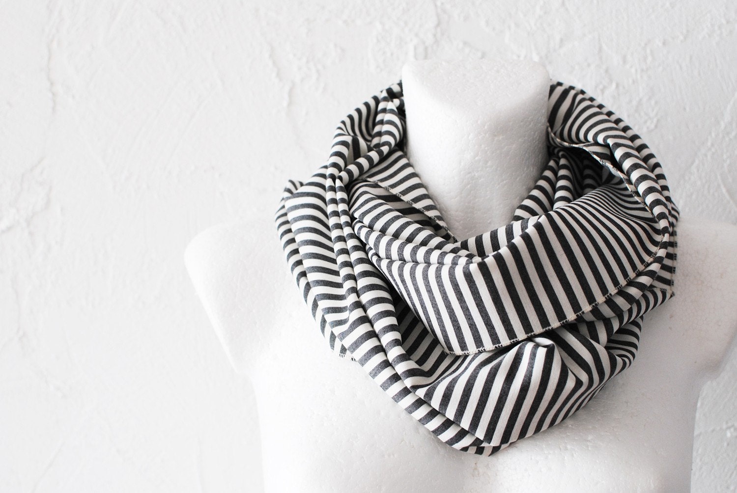 October SALE Grey Stripes Loop Circle Scarf infinity Fall Autumn Winter