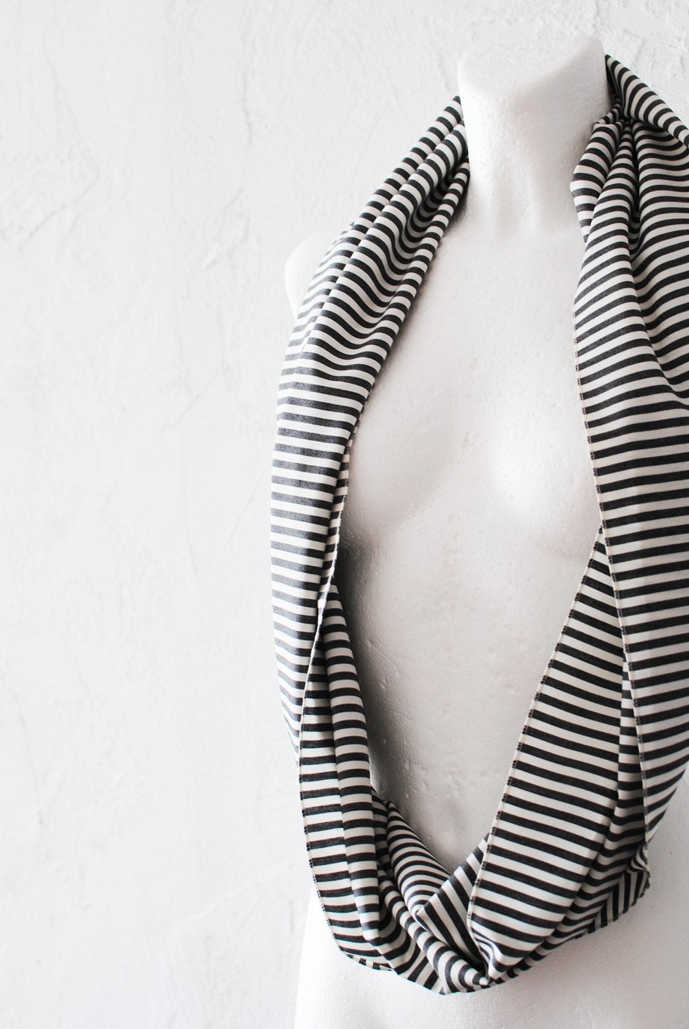 October SALE Grey Stripes Loop Circle Scarf infinity Fall Autumn Winter