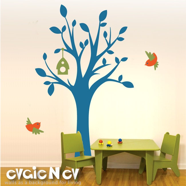 Tree Wall Decal Wall Sticker tree decal - Bird-land Tree with Birds - Room Decals For Kids - TRBL020L