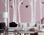 Birch Tree Wall Decal - Forest with Birds Wall Decals and Sticker - TRFR010R