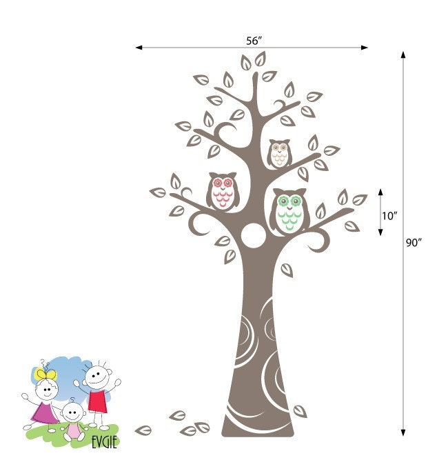 Kids Wall Decals Wall Sticker Three Owls and the Tree - Nursery Wall Decal Sticker - TROW020