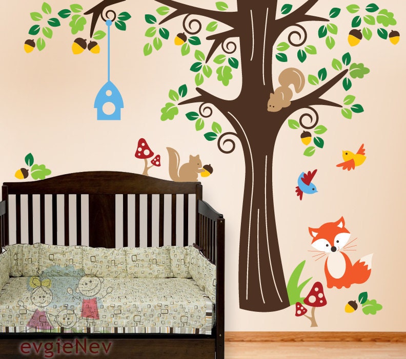 Children Wall Decal Wall Sticker tree decal - Animals in the Wood - Vinyl Wall Decal - PLFR010L