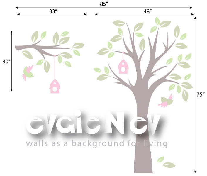 Children Nursery Wall Decal Wall Sticker Kids Decal - Tree Wall Decal with Birds - Baby Nursery Wall Decals -  TRBL030R