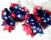 Girls Boutique Big Pigtail Hair Bows - Firecracker Poofy Piggie Bows - Pigtails, Patriotic, America