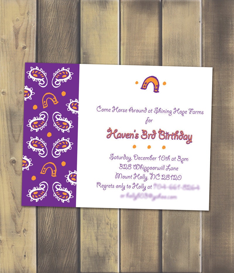 Paisley Cowgirl Party Invite - Printable PDF