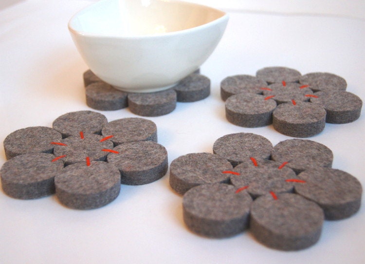 Unique listing for wisconsinative/ Natural Grey Wool Modern Coasters/ Set of 4 Handmade/ Moss Green/ LAST ONE/ Made To Order