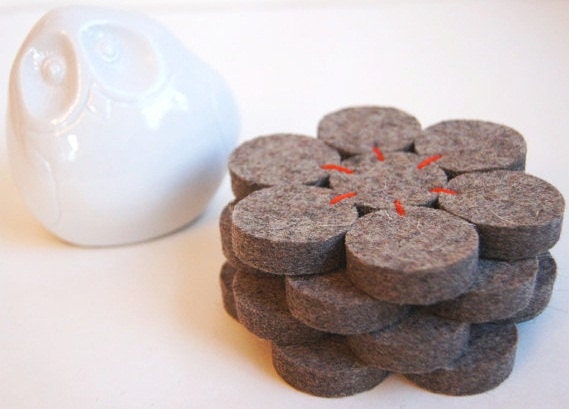 Unique listing for wisconsinative/ Natural Grey Wool Modern Coasters/ Set of 4 Handmade/ Moss Green/ LAST ONE/ Made To Order