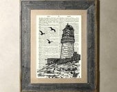 Lighthouse - Printed on a Vintage Dictionary Page 8X10