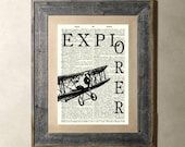 Explorer - Printed on a Vintage Dictionary Page 8X10