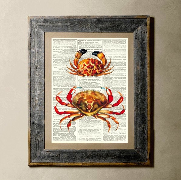 Crabs - Printed on a Vintage Dictionary Page 8X10