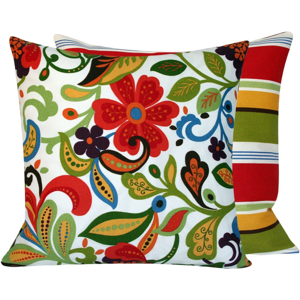 Floral Colorful Outdoor Throw Pillow 20x20 Cover, Accent Pillow, Cushion Cover, Outdoor Furniture, Flora Bunga Collection