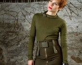 SH28 - Dekabrist / Military Inspired Officers Pencil Skirt with Army Belt - ON SALE