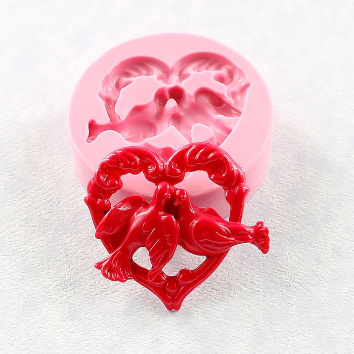Love Birds Doves Heart Mold Wedding Mould Silicone Mold (307)
