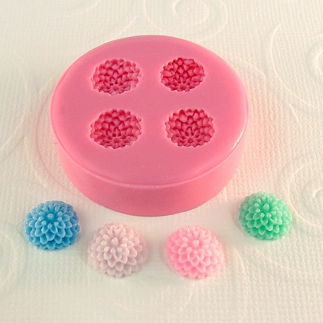 Chrysanthemum Mum Cabochon 4 cavity Flexible Silicone Mold/Mould (10mm) fondant, chocolate, resin, pmc, polymer clay (263)