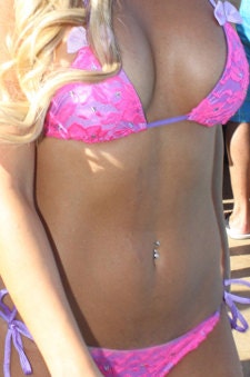 Swimsuit Lace Swimwear - Purple Hot Pink Lace Bikini