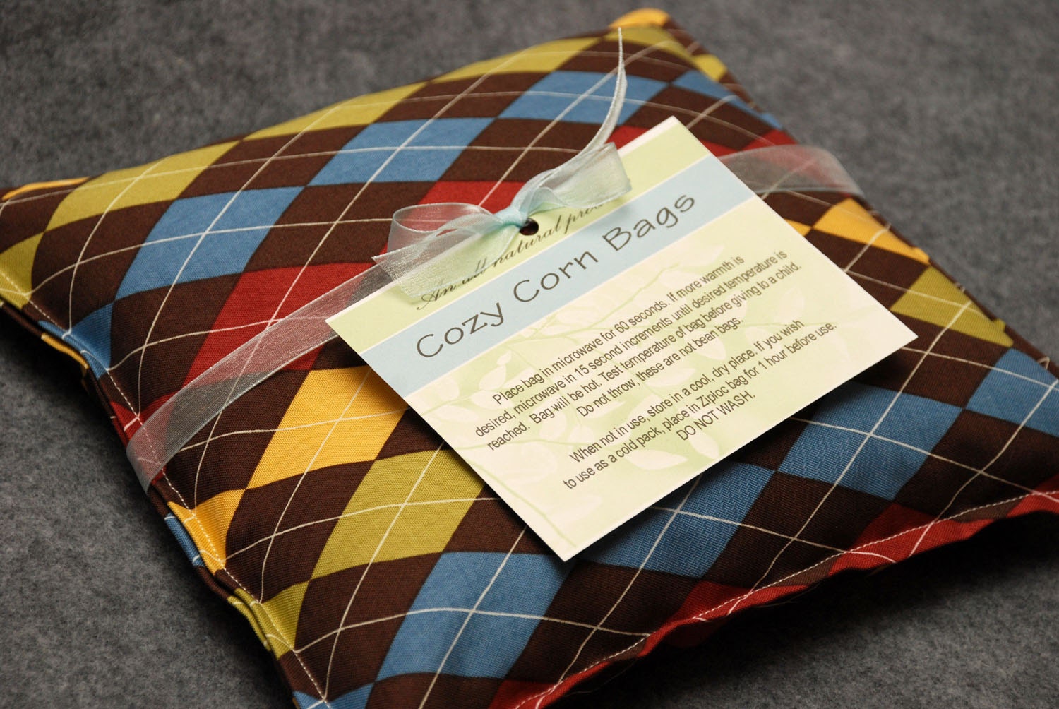 Corn Bag Microwave Heating Pad -- Argyle, hand warmer 9x9
