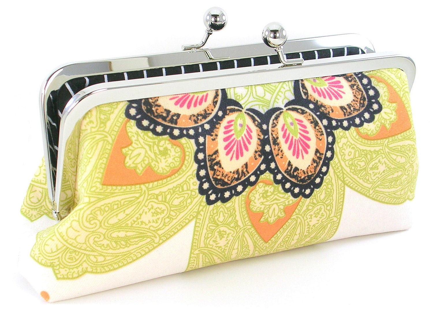 Paisley Tangerine, Black and Green Clutch Handbag Bagboy