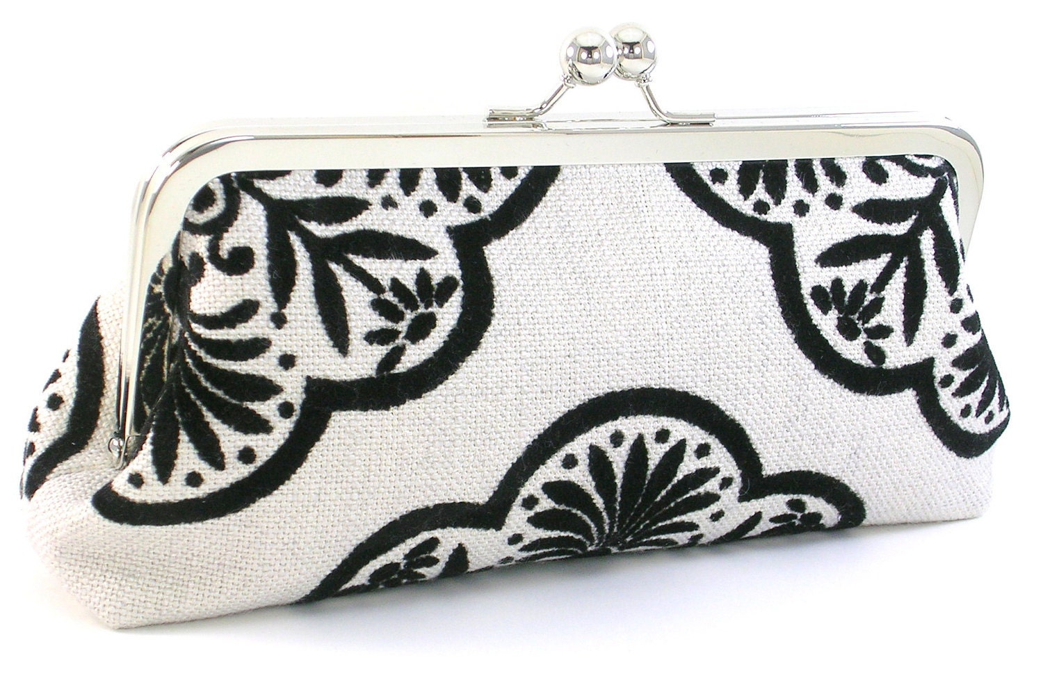 Black and White Linen Clutch Handbag by Bagboy