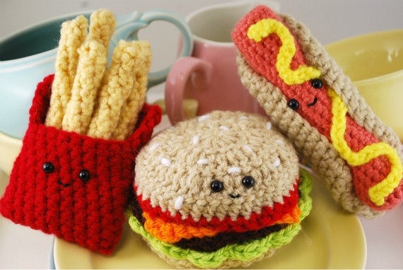 PDF Crochet Pattern- Amigurumi Fast Food Trio
