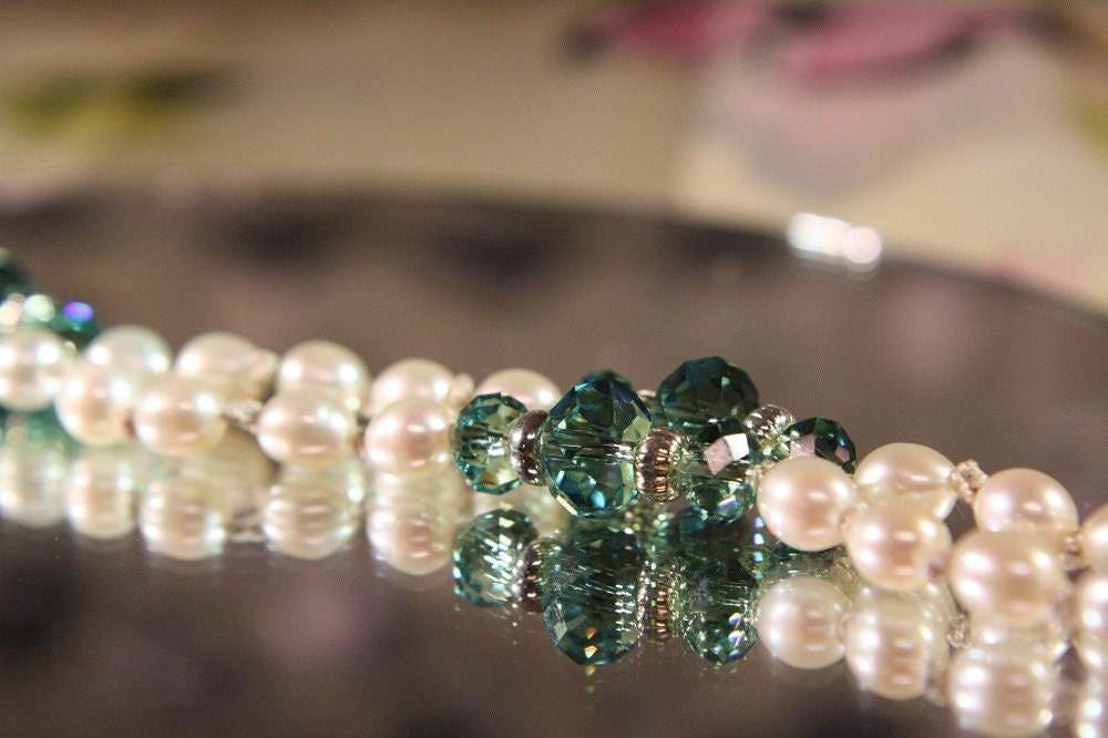 Birthstone Bracelet- March: Aquamarine with Pearl (will make to order)