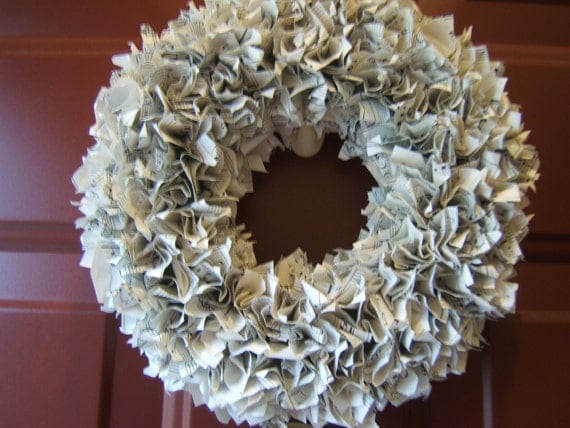 Vintage Sheet Music Upcycled Paper Wreath 10"