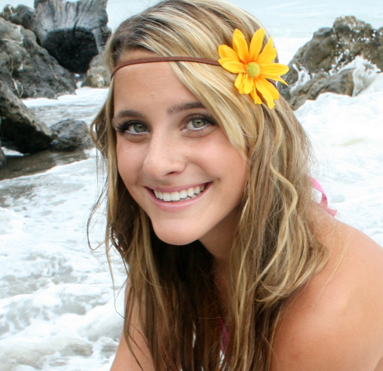 Custom white daisy Hippie Headband