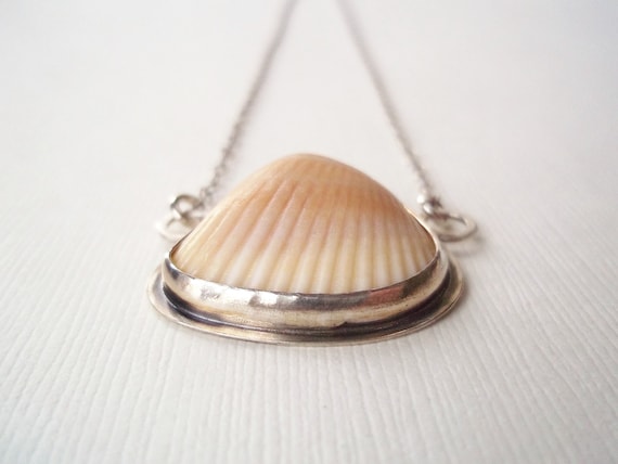 Tribal Shell Necklace- Sterling Silver Bezel Set. Artisan Organic Beach Jewelry